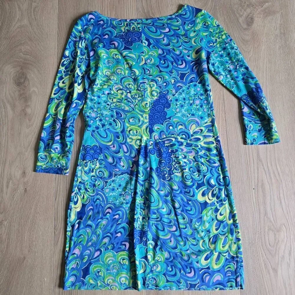 Lilly Pulitzer Marlowe Sheath Dress Women's XS Lagoon Sea Blue Boat Neck Preppy - Picture 4 of 5